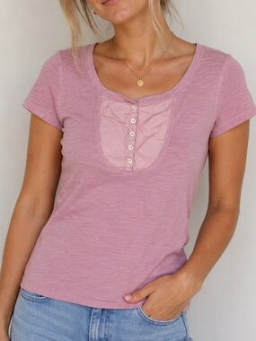 Lauren Jeans Company Ralph Lauren Pink Henley Top Women’s XS 100% Cotton